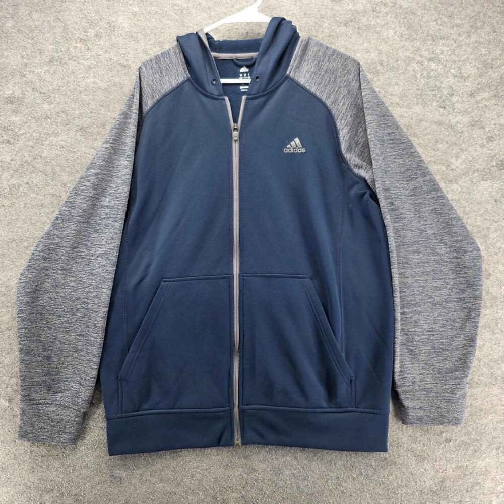 Adidas Hoodie Mens L Blue Full Zip Hooded Pockets Lined Tagless Climawarm
